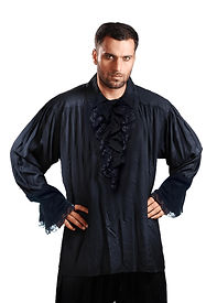 Mens Black Cotton Rayon Captain Charles Vane Medieval Pirate Shirt